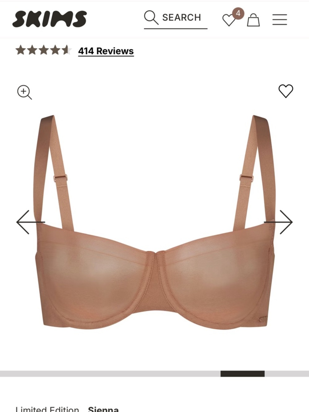SKIMS Unlined Balconette 36C — Sienna NWT